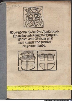 Wo vnd wie Römische. Kaiserliche. Maiestat vnd künig vo[n] Vngern. Polen. vnd Beham zusamen kumen vnd zu wien eingeritten sendt