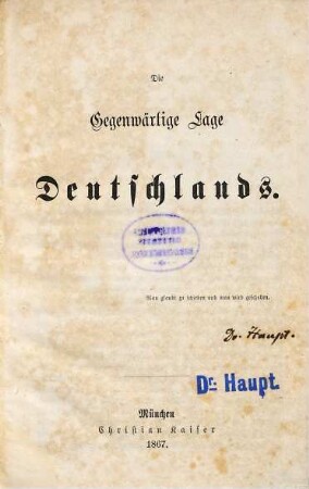 Die gegenwärtige Lage Deutschlands