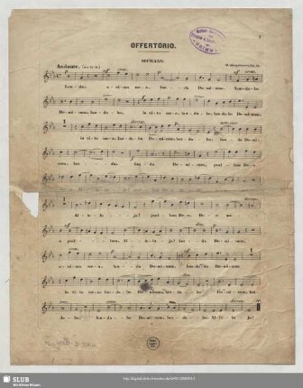 Offertorio a quattre voci, pieno (con Organo o Pianoforte) ad lib.) : Op. 15