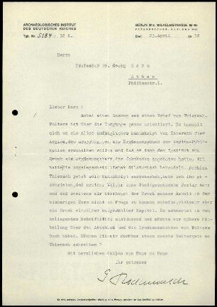 G. Rodenwaldt an G. Karo