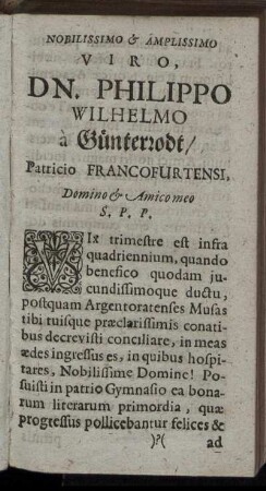 Nobilissimo ... Philippo Wilhelmo a Günterrodt ...