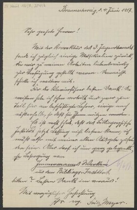 Brief an B. Schott's Söhne : 04.06.1917