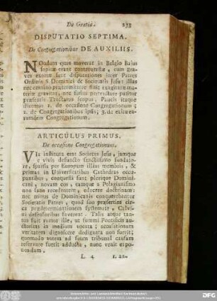 Disputatio Septima. De Congregationibus De Auxiliis.