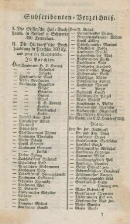 Subscribenten-Verzeichniß.