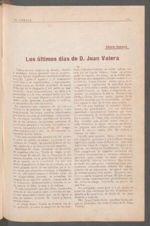 Los últimos dias de D. Juan Valera