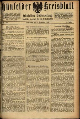 Ausgabe vom Donnerstag, den 07. September 1922.