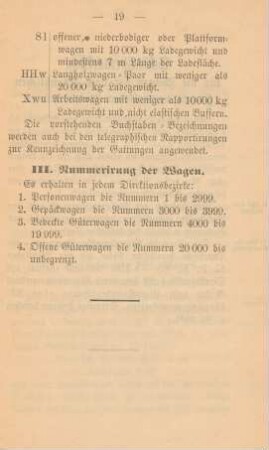 III.Nummerirung der Wagen