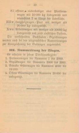 III.Nummerirung der Wagen
