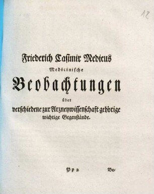 Medicinische Beobachtungen über verschiedene zur Arzneywissenschaft gehörige wichtige Gegenstände