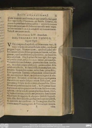 Epistola LIV. Bruxellam. Balthasari De Zuniga, Legato Regio.