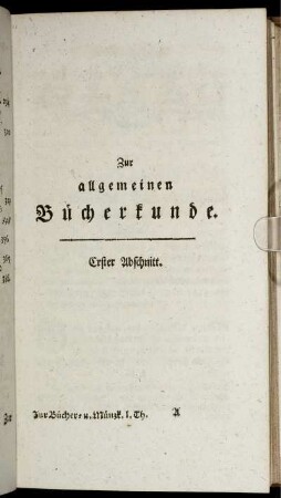 Zur allgemeinen Bücherkunde. Erster Abschnitt