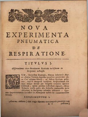Nova Experimenta Pneumatica Respirationem Spectantia