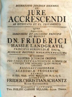 Dissertatio Juridica Solemnis De Jure Accrescendi Ab Intestato Et Ex Testamento