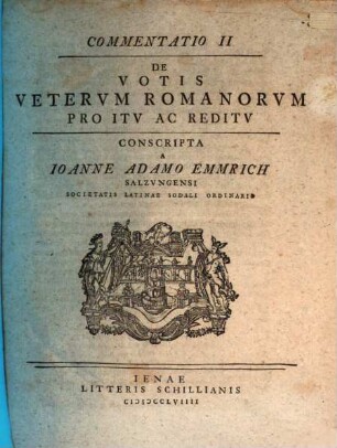 De Votis Vetervm Romanorvm Pro Itv Ac Reditv : Commentatio, 2