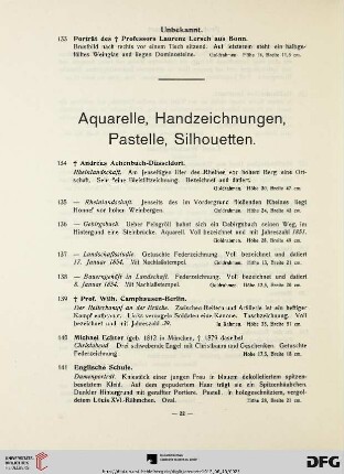 Aquarelle, Handzeichnungen, Pastelle, Silhouetten (Nr. 134-178)