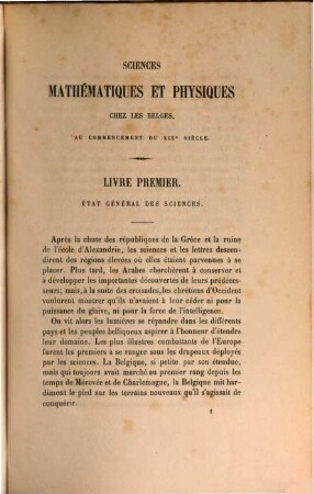 Sciences mathématiques et physiques chez les Belges : au commencement du XIXe siècle