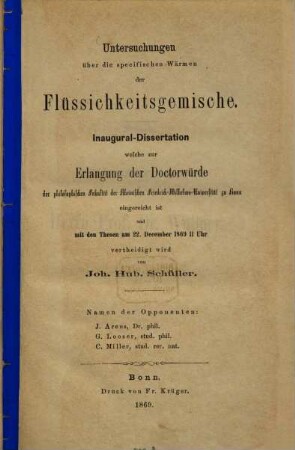 Untersuchungen über die specifischen Wärmen der Flüssichkeitsgemische