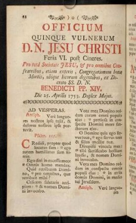 88-106, Officium Quinque Vulnerum D. N. Jesu ...
