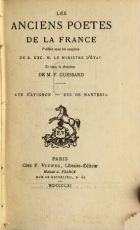 Aye d'Avignon : Chanson de geste. Publ. pour la première fois d'après le manuscrit unique de Paris