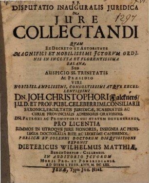 Disputatio inauguralis iuridica De iure collectandi