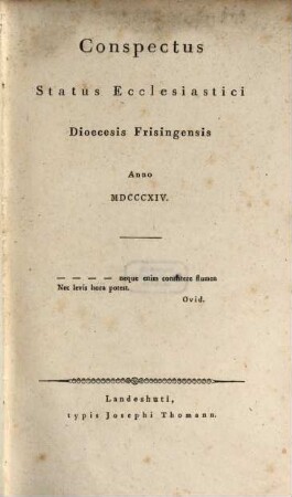 Conspectus status ecclesiastici Dioecesis Frisingensis. 1814, 1814