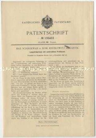 Patentschrift einer Langstrohpresse mit senkrechtem Preßkanal, Patent-Nr. 105453