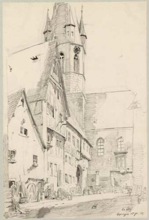 Eppingen Kirchgasse mit Blick auf den Anbau der katholischen Stadtpfarrkirche Unsere Liebe Frau Mariä Himmelfahrt