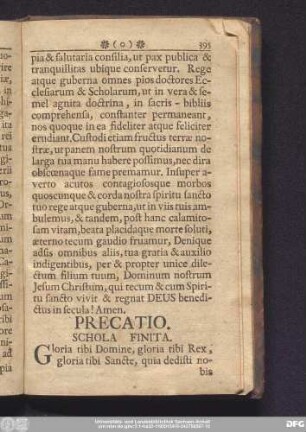 Precatio. Schola Finita.