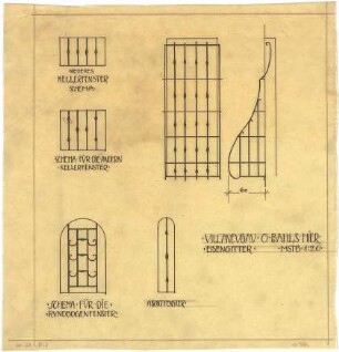 Billing, Hermann; Karlsruhe, Moltkestr. 33 / Weberstr.; Villa Hauptmann Bahls (Villa Billing) - Eisengitter für Fenster (Ansichten)