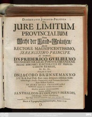Dissertatio Juridico-Politica De Jure Limitum Provincialium