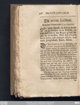 Die XCVIII. Lection. Gehalten Mittwochs d. 29. Aug. 1725.