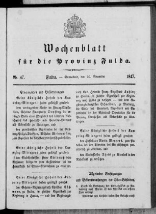 Nr. 47, Ausgabe vom 20. November 1847