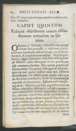 Caput Quintum Reliquae obiectiones contra distinctionem virtualem in Divinis.