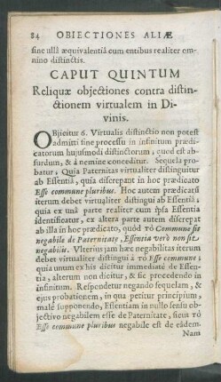 Caput Quintum Reliquae obiectiones contra distinctionem virtualem in Divinis.
