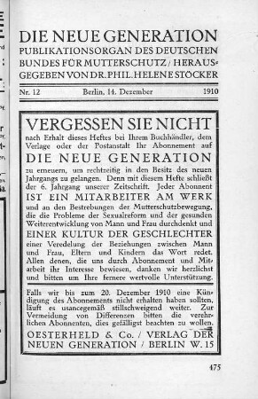 Nr. 12 Berlin, den 14. Dezember 1910