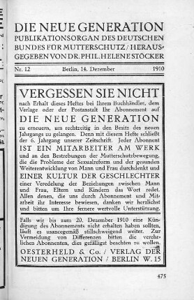 Nr. 12 Berlin, den 14. Dezember 1910