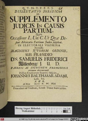 Dissertatio Iuridica De Supplemento Iudicis In Causis Partium