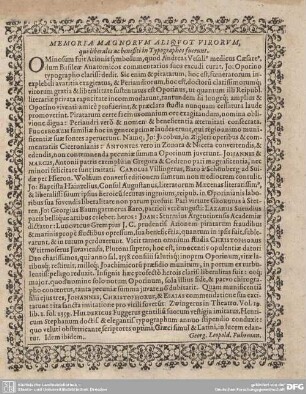 MEMORIA MAGNORUM ALIQUOT VIRORUM, qui liberales ac benefiti in Typographos fuerunt.