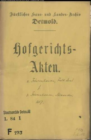 von Friesenhausen, Falk Arnd gegen Alexander von Friesenhausen - Schuldforderung