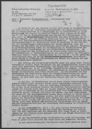 Ödenwaldstetten-Pfronstetten: Visitationsbericht mit Pfarrbericht 1955