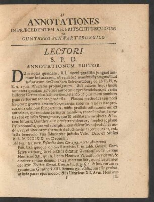 Annotationes In Praecedentem Ah. Fritschii Discursum De Gunthero Schwartzburgico