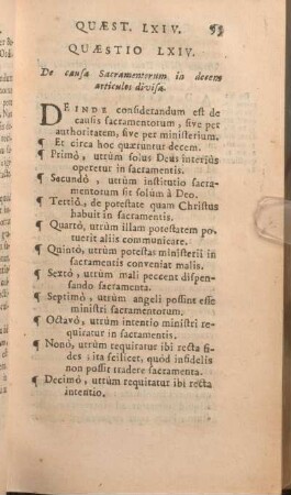 Quaestio LXIV. De causa Sacramentorum in decem articulos divisa.