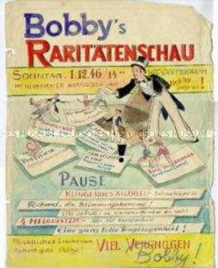 Handgeschriebener und handgezeichneter Aushang zu einer Kulturveranstaltung im Kriegsgefangenenlager Karatschew