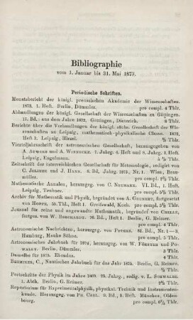 Bibliographie vom 1. Januar bis 31. Mai 1873.