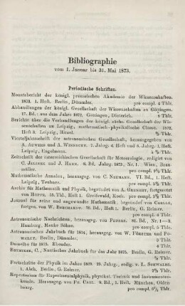 Bibliographie vom 1. Januar bis 31. Mai 1873.