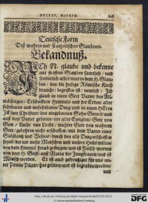 Teutsche Form Deß wahren und Catholischen Glaubens-Bekandnuß.