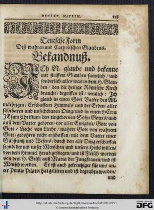 Teutsche Form Deß wahren und Catholischen Glaubens-Bekandnuß.
