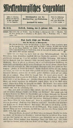 Nr. 13/14. Rostock, Sonntag, den 17. Februar 1918.