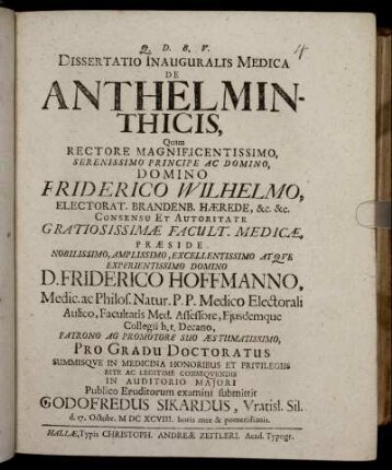 Dissertatio Inauguralis Medica De Anthelminthicis