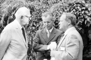 25. Jubiläumstagung 1975 Medizin; Auf dem Schiff: Adolf Butenandt, Rudolf L. Mößbauer, Feodor Lynen